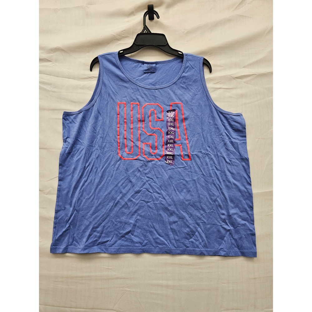 State of Mine Mens Graphic USA Tank Top Blue Cotton Casual Size XXL